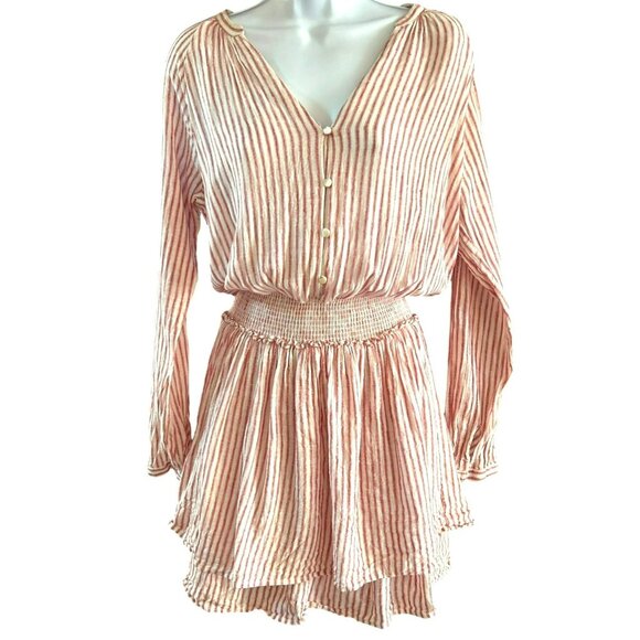 Rails Red White Jasmine Belmont Stripe Smock Waist Mini Dress Small Preppy Linen - Picture 1 of 5